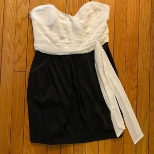 Strapless black and white mini dress